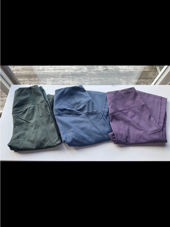 Pants - 3-Pack High-Waist Leggings - Olive, Slate Blue, Purple
